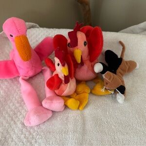 Plush Toy Set with Flamingo and Roosters